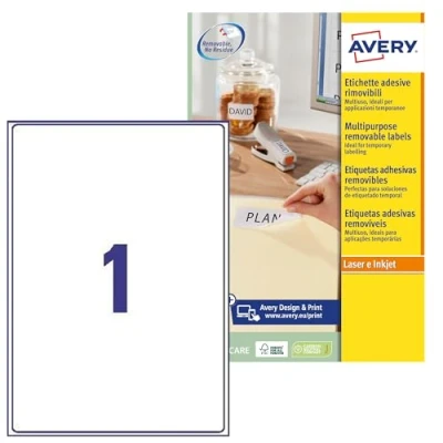 Imagen de Avery España L4735REV 25.Caja de 25 etiquetas blanca removibles 210x297mm en A4