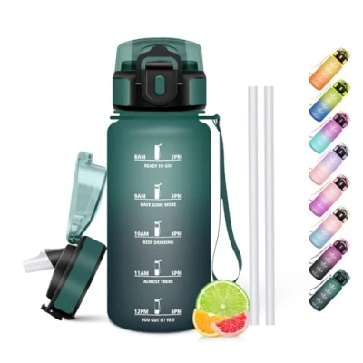 Imagen de HoneyHolly Botella Agua, 500 ml con Pajita, Cantimplora, Prueba de Fugas, Agua Niños Colegio, Libre BPA, Water Bottle para Niños, Deporte, Running, Gimnasio, Bicicleta