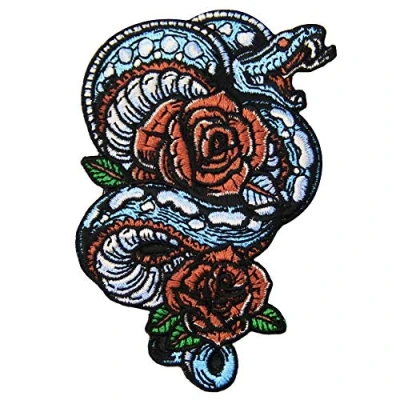 Imagen de Parche bordado con diseño de flor y serpiente, aplique rosas, para planchar o coser