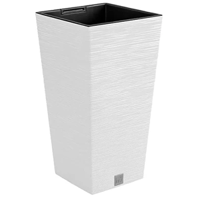 Imagen de Macetero color blanco, con depósito, colección FURU, de 39,5 x 75,5 cm, capacidad 37 L.
