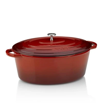 Imagen de kela 11943 Asador con tapa, Hierro fundido, Revestimiento esmaltado, Mantiene el calor, Apto para inducción, 9,5 L, Rojo, Ovalado, Calido