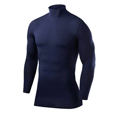 Imagen de PowerLayer Camiseta Compresión Hombre Interior Térmica de Manga Larga y Cuello Alto para Compression Shirt Ciclismo Entrenamiento Gym Running Rugby Azul Oscuro, S