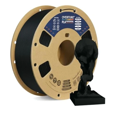 Imagen de OVERTURE PLA Plus (PLA+) Filamento 1,75 mm Dureza Profesional Rollo Mejorado, Premium 1 kg (2,2 libras), Precisión Dimensional 99% Probabilidad +/ 0.02 (Negro)