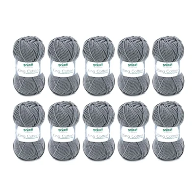 Imagen de Gründl King Cotton (Hilo Suave y voluminoso para Tejer Hacer Ganchillo Compuesto por 55% de poliacrílico 45% algodón, 50 g / 78 m, tamaño Aguja: 6 7, 10 x g), Antracita