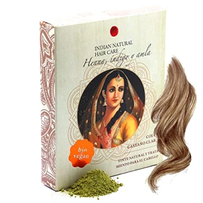Imagen de Henna, índigo y amla Color castaño claro Tinte natural tratamiento para el cabello En polvo (200g)