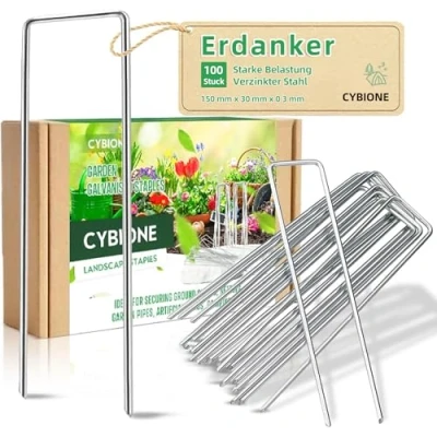 Imagen de CYBIONE Grapas para Malla Antihierba, Cesped Artificial Y Jardin, 5unds Acero Galvanizado, 15x3cm, ø3mm Ultra Resistentes Anticorrosivas Piquetas De JardíN, Anclaje Al Suelo