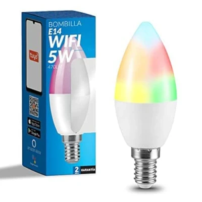 Imagen de M LEDME Bombilla LED Inteligente WiFi Vela 6W (Eq. 50 W) casquillo E14, sin necesidad de Hub, RGB+CCT, Regulable en intensidad, Luz Blanca y Colores, compatible con Alexa Google Home