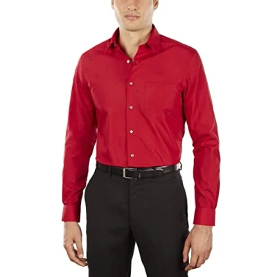 Imagen de Van Heusen Camisa de vestir para hombre (popelina), color liso Rojo 39.37 cm cuello/81.28/83.82 manga (M)