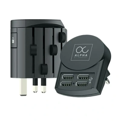 Imagen de Skross Alpha de + 4 USB Adaptador Viaje Universal del Mundo al Voltaje y Potencia: 100V 1000W/250V 2500W 10A para portátiles secreras (24W 4.8A)