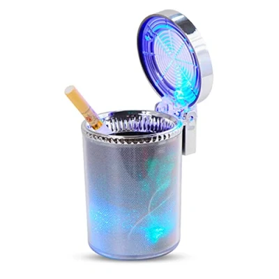 Imagen de Kytpyi Cenicero coche, portatil, creativo de iluminación colorida con luz LED y soporte desmontable, autoextinguible portátil 2 orificios para cigarrillos