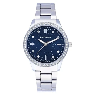 Imagen de Radiant Colección Universe Reloj analógico. de Pulsera para Mujer. Brazalete Plateado con Esfera Azul, Correa Plateada y Piedras Brillantes en el Bisel. 3ATM.
