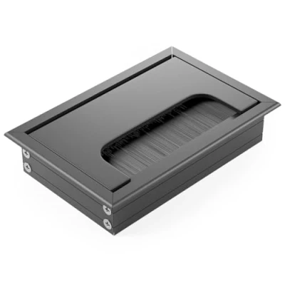 Imagen de ATM® Pasacables de escritorio Acero inoxidable con cepillo y tapa integrados Organizador gestión cables para el hogar la oficina Rectangular (negro mate, 80 x 120 mm)