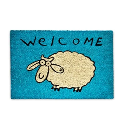 Imagen de Relaxdays Coir Doormat Sheep Blue Felpudo Welcome Oveja, Alfombrilla Entrada de Coco y PVC, Alfombra 40 x 60 cm Antideslizante, Azul, Caucho