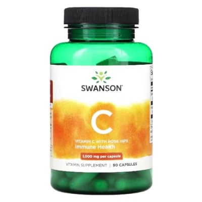 Imagen de Swanson VITAMIN C WITH ROSE HIPS 1000 MG Vitamina con Rosa Mosqueta Apoyo al Sistema Inmunológico y Antioxidación 90 Cápsulas