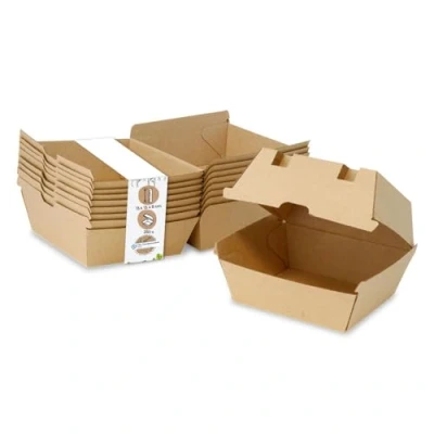 Imagen de BIOZOYG Take Away Burger Box 250 piezas I robustas cajas de hamburguesas con tapa bisagra alta embalaje para To Go cartón kraft marrón 13 x 14 8 cm biodegradable