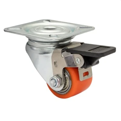 Imagen de WAGNER 04793501 Rueda giratoria suave con bloqueo, diámetro de 35 mm, rodamiento bolas, superficie suave, acero y hierro fundido, rojo/plata, placa atornillable 60 x capacidad carga
