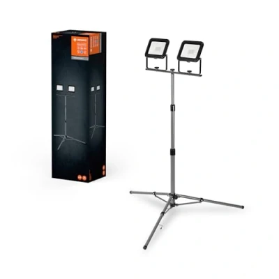 Imagen de LEDVANCE Lámpara de trabajo LED portátil para aplicaciones exteriores, Worklight Value con trípode plegable y 2x focos 30W, blanco luz diurna (6500K), gris oscuro, paquete 1