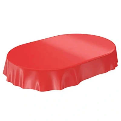 Imagen de Anro Mantel de hule lavable color liso brillante, toalla, rojo, Schnittkante Oval 140 x 180cm
