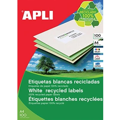 Imagen de APLI 12065 Etiquetas blancas permanentes recicladas 105,0 x 37,0 mm 100 hojas