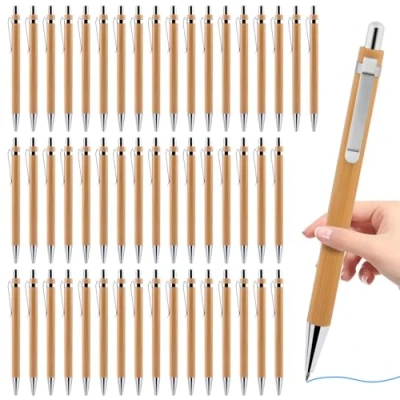 Imagen de Juego de Bolígrafos: 50PZ Bolígrafos Madera Bambú, Sostenible y Respetuoso con el Medio Ambiente, Bolígrafo Bambú Instrumentos Escritura para la Vida Cotidiana