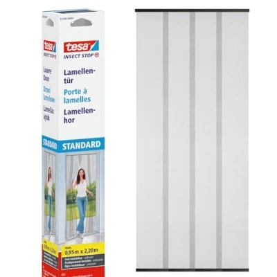 Imagen de tesa Insect Stop Cortinas STANDARD para Puertas, Mosquitera de 4 Piezas con Cinta Adhesiva Gancho y Bucle, Sin Necesidad Taladrar, Gris Antracita, 95 cm x 220