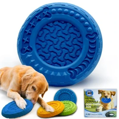 Imagen de TFSZE Juguete para Perro,Duros Juguetes morder Perros,Superficie Convexa Resistente interactivos Cachorro de Perros pequeños medianos y Grandes(Azul)