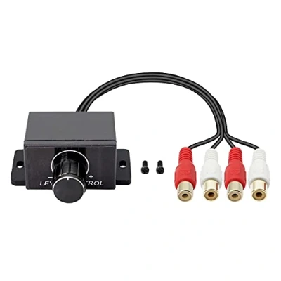 Imagen de XMSJSIY Controlador de nivel RCA universal, amplificador audio para coche, ajuste RCA, perilla control volumen y cable altavoces motocicleta, cine en casa