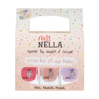 Imagen de Miss Nella Good Vibes Paquete de 3 esmaltes uñas a base agua, peel off, sin olor y seguro por los niños Sugar Hugs (rosado), Abracadabra (rosado) &amp; Butterfly Wings (lila)