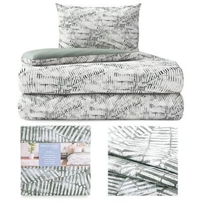 Imagen de AmeliaHome Juego de Cama 2 Piezas 135 x 200 cm con 1 Funda Almohada 80 cm, 100% algodón, Cremallera Averi geométrico Belice