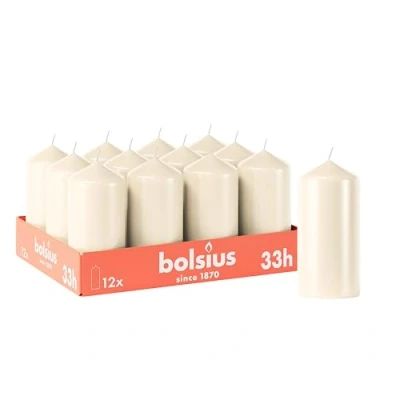 Imagen de Bolsius Velas lisas marfil 12 unidades x 6 cm decorativas para el hogar Tiempo de combustión 33 horas Sin perfume Contiene cera vegetal natural aceite palma