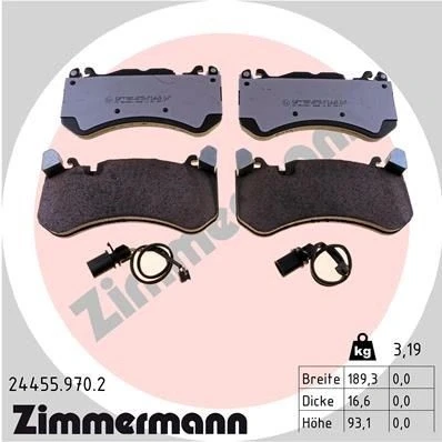 Imagen de ZIMMERMANN 24455.970.2 Juego de pastillas freno con contacto avisador desgaste Foto correspondiente a la entrega AUDI: A6 C7 Avant