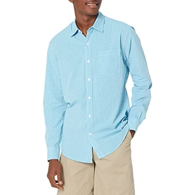 Imagen de Amazon Essentials Camisa Informal de Popelina con Manga Larga y Corte Recto Hombre, Azul Agua Guinga, L