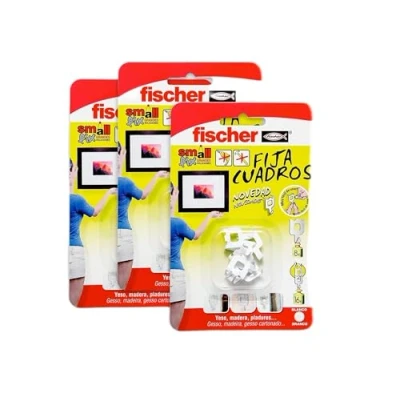 Imagen de fischer Fija Cuadros para Colgar Sin hacer Agujeros, Capacidad de Carga Hasta 8 Kg, Reutilizable y Ideal Cartón Yeso, Yeso Madera, Color Blanco, (3 Paquetes Unidades)