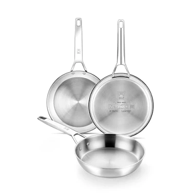 Imagen de BRA Signature Set 3 Sartenes 20 24 26, Acero Inox 18/10 Profesional Sin Antiadherente, Triple Fondo Difusor Apto Todo Tipo De Cocinas E Inducción, Acabado Pulido