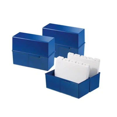 Imagen de HAN Caja para fichas DIN A5 horizontal 450 tarjetas con bisagra de acero, color azul