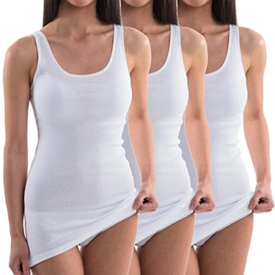 Imagen de HERMKO 1317 Pack de 3 Camisetas Interiores extralargas (+ ca. 10cm), Farbe:Blanco, Größe Damen:40/42 (M)