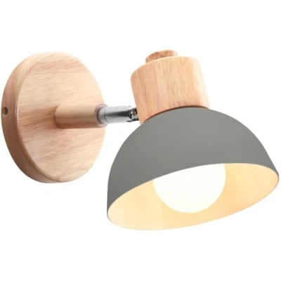 Imagen de iDEGU Aplique de Pared Moderno, Lámpara para Dormitorio Simple E27 Iluminación Interior Luz en Madera Hierro Ajustable Foco Pasillo Sala Estar (1 Pieza, Gris)