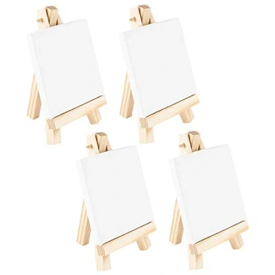 Imagen de Ideen mit Herz Minicaballetes con lienzo, blanco, caballetes de madera, decoración mesa, lienzo 7,5 x cm, caballete 12,8 4 unidades