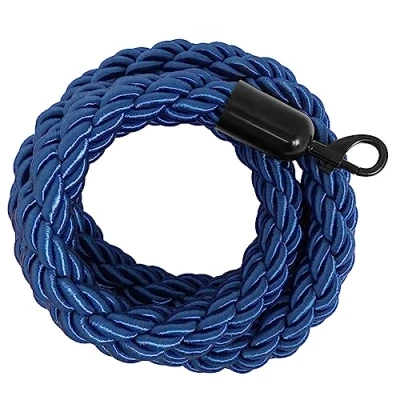 Imagen de Danieli Store Cuerda de Barrera Azul 2mt para Postes Separadores Cordón Trenzado con Mosquetón en Metal Negro Adecuado Teatros, Museos y Eventos (Azul)