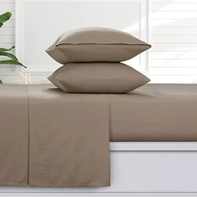 Imagen de Tribeca Living Juego de sábanas Franela sólida 170 g/m² con Bolsillo Extra Profundo Plano, 100% algodón, súper Suave, cálida y acogedora, Individual XL, Camello
