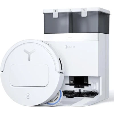 Imagen de ECOVACS T50 Pro Omni Aspirador Robot con estación, 15000Pa, Cepillo Lateral y fregona Extensibles, Adición automática Solución de Limpieza, Lavado Agua Caliente 75℃, Ultrafino 81 mm, Blanco