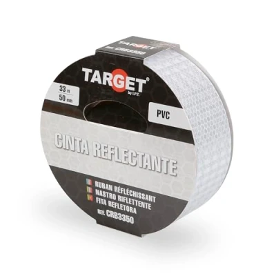Imagen de TARGET CRB3350 Cinta Reflectante Adhesiva 33 Metros x 50 Milímetros Advertencia Señalización Marcaje Alta Visibilidad Peligro Seguridad Blanca