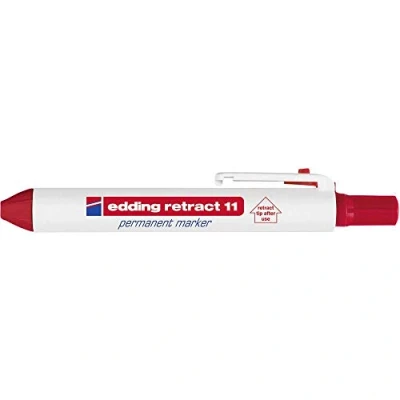 Imagen de edding Retract 11 marcador permanente rojo 1 bolígrafo plumilla redonda 1,5 3 mm resistente al agua, de secado rápido para usar fácilmente con una sola mano cartón, plástico, madera