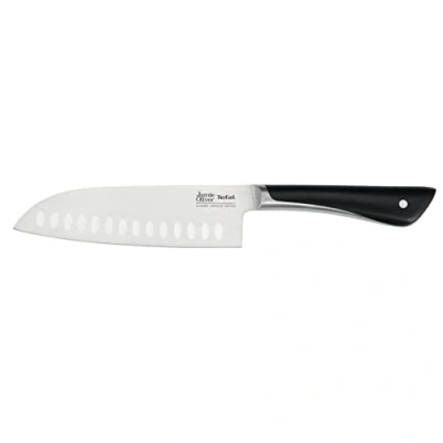Imagen de Tefal Jamie Oliver by K26715 Cuchillo Santoku (16,5 cm, alto rendimiento de corte, diseño distintivo, cuchillas resistentes y duraderas, acero inoxidable), color negro