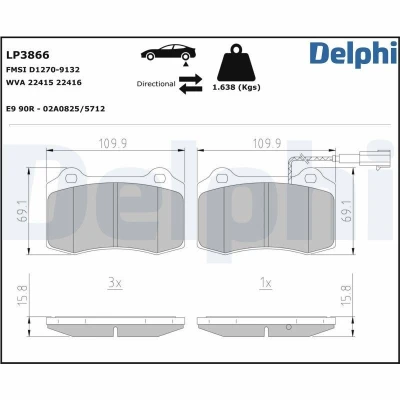 Imagen de DELPHI LP3866 Juego de pastillas freno con contacto avisador desgaste Chapa antichirridos sin accesorios MASERATI: GHIBLI 3, Quattroporte VI