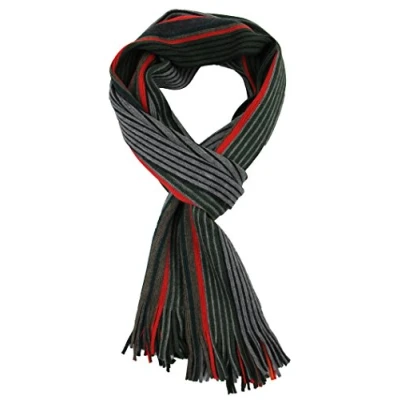 Imagen de Bufanda de punto para hombre Warm &amp; Soft Red Fox® Unisex Wool Striped Multi Multicolor (Green Grey)