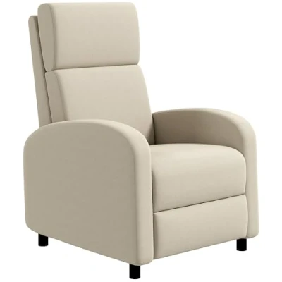 Imagen de HOMCOM Sillón Relax Reclinable Manual Tapizado en Lino Sintético con Reposapiés Carga 120 kg para Dormitorio Oficina Crema
