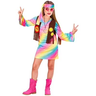 Imagen de W WIDMANN MILANO Party Fashion Disfraz hippie niña, vestido con chaleco, diadema, paz, flower power, fiesta temática, carnaval