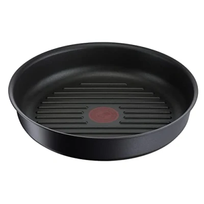 Imagen de Tefal Ingenio Sartén grill 26 cm, inducción, revestimiento antiadherente, aluminio fundido apilable, apto para lavavajillas, Eco Resist L8584004, Negro, antiadherente