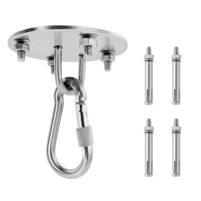 Imagen de VELLUSTRA Pesada Gancho de Techo Acero Inoxidable 400 kg Capacidad Carga 360 Rotación, Anclaje Pared con fijación Tornillo para Silla Colgante, Columpio, Yoga, Saco Boxeo, Hamaca
